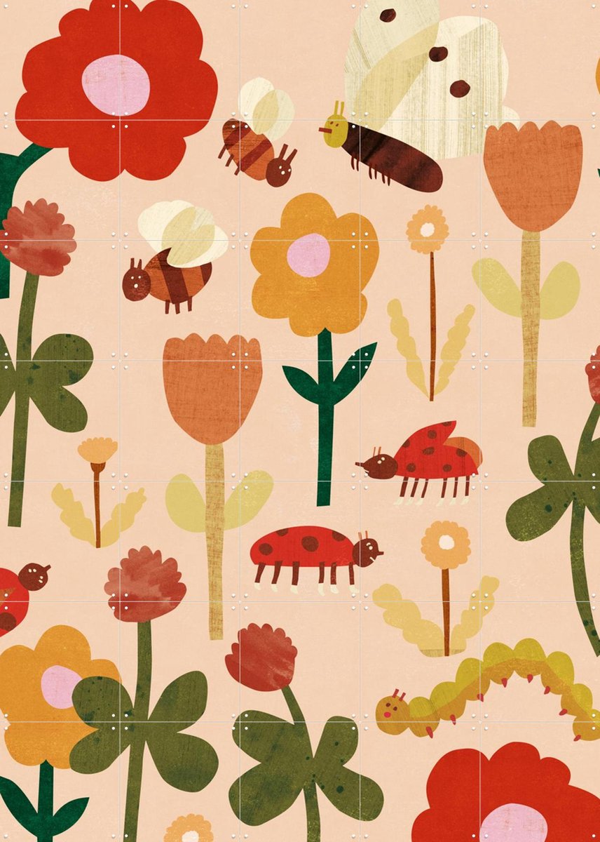 IXXI Bugs & Bees, Lotte Dirks - 100 x 140 cm - Gratis ophangtool - Grote wanddecoratie en posters - Cartoonesk, Illustraties, Grafisch Ontwerp