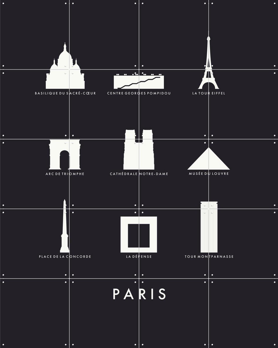 IXXI Paris Architecture black, Kunst in Kaart - 80 x 100 cm - Gratis ophangtool - Grote wanddecoratie en posters - Illustraties, Minimalisme