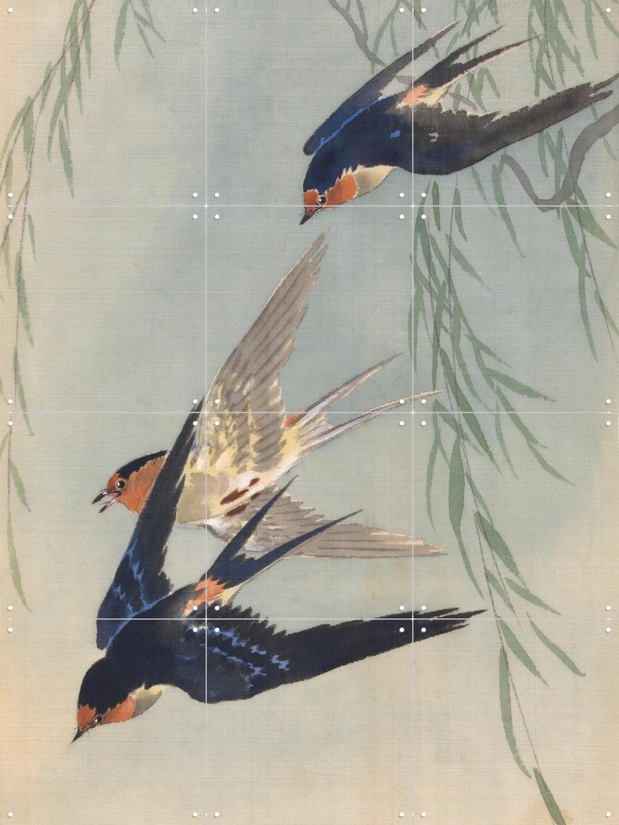 IXXI Three Birds in Full Flight, Ohara Koson & Rijksmuseum - 60 x 80 cm - Gratis ophangtool - Grote wanddecoratie en posters - Klassiek, Houtsnede