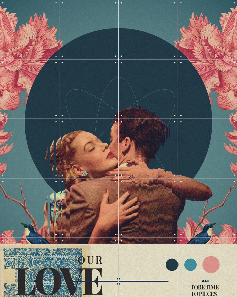 IXXI Our Love tore Time to Pieces, Frank Moth - 80 x 100 cm - Gratis ophangtool - Grote wanddecoratie en posters - Collage, Grafisch Ontwerp, Pop art