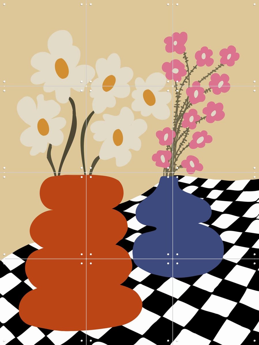 IXXI Two Blooming Pottery, Miho Art Studio & Various - 60 x 80 cm - Gratis ophangtool - Grote wanddecoratie en posters - Digitale Kunst, Geometrische