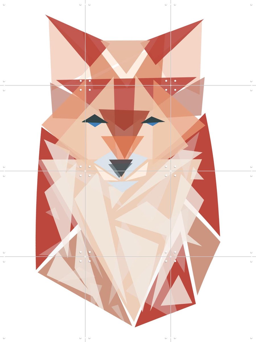 IXXI Polygon Fox, BAINAI - 60 x 80 cm - Gratis ophangtool - Grote wanddecoratie en posters - Digitale Kunst, Geometrische Kunst, Illustraties