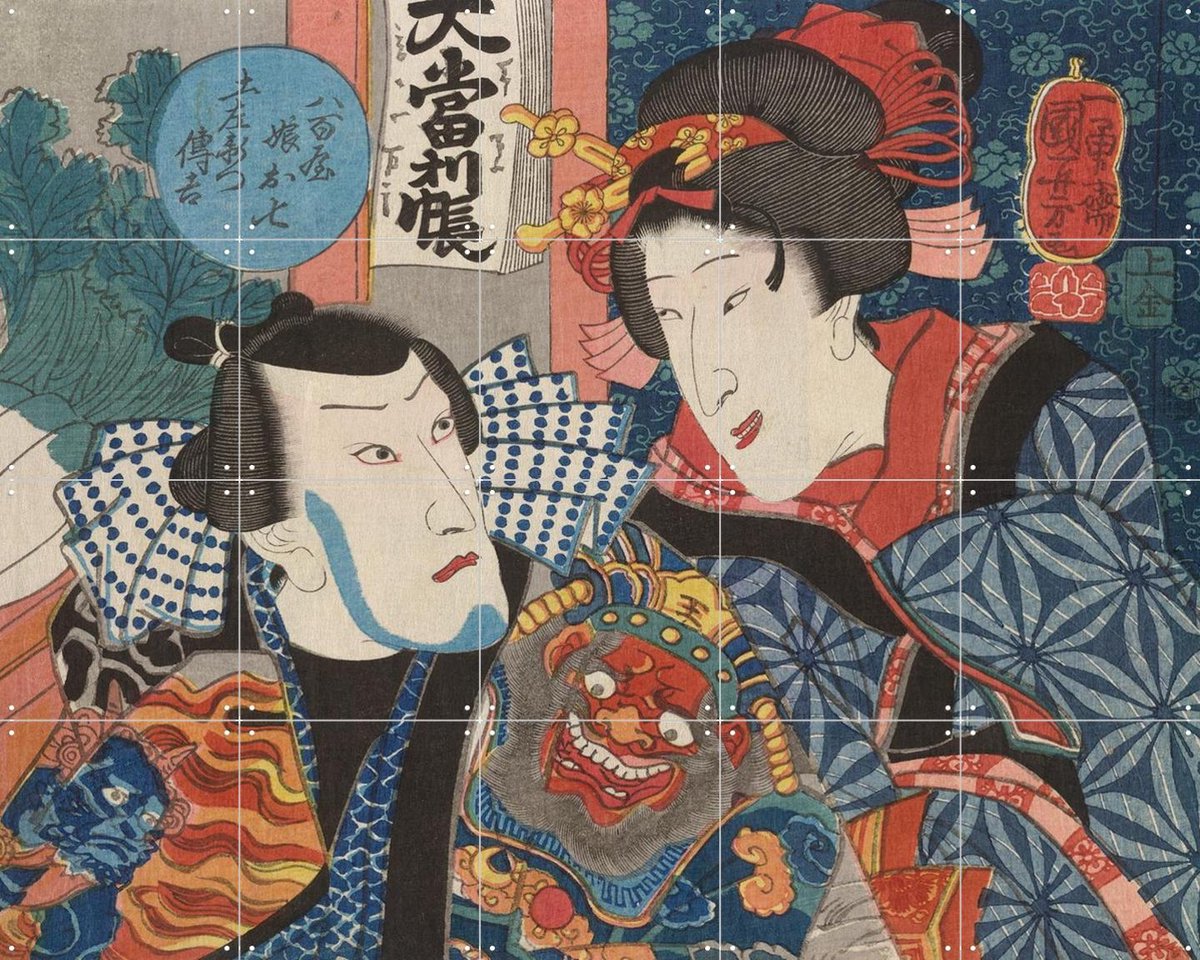 IXXI Bando Shuka, British Museum - 100 x 80 cm - Gratis ophangtool - Grote wanddecoratie en posters - Houtsnede, Ukiyo-e, Klassiek, Kleurrijk