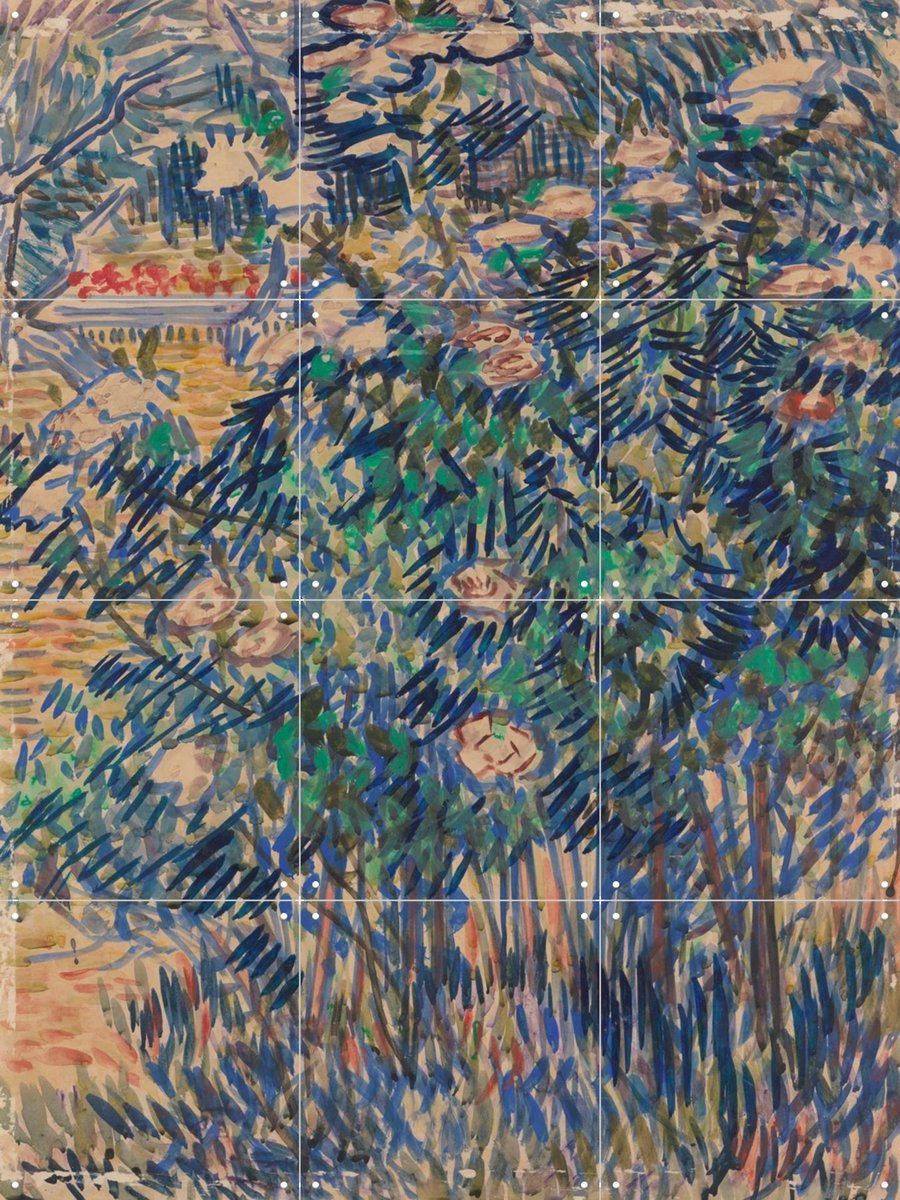 IXXI Bloeiende rozenstruiken in de tuin van de inrichting, Vincent van Gogh (1853 - 1890) & Kröller-Müller Museum - 60 x 80 cm - Gratis ophangtool -
