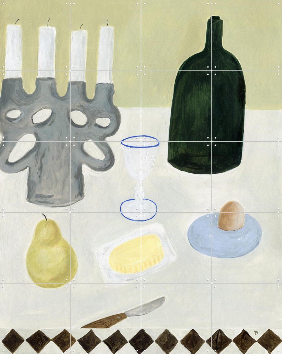 IXXI Petit-déjeuner, Isabelle Vandeplassche - 80 x 100 cm - Gratis ophangtool - Grote wanddecoratie en posters - Illustraties, Minimalisme, Keuken
