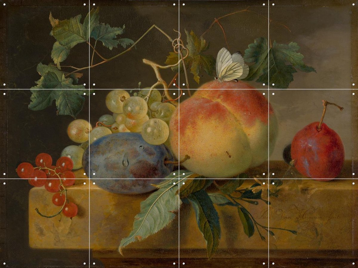 IXXI Fruitstilleven, Jan van Huysum & Mauritshuis - 80 x 60 cm - Gratis ophangtool - Grote wanddecoratie en posters - Klassiek, Naturalisme, Realisme