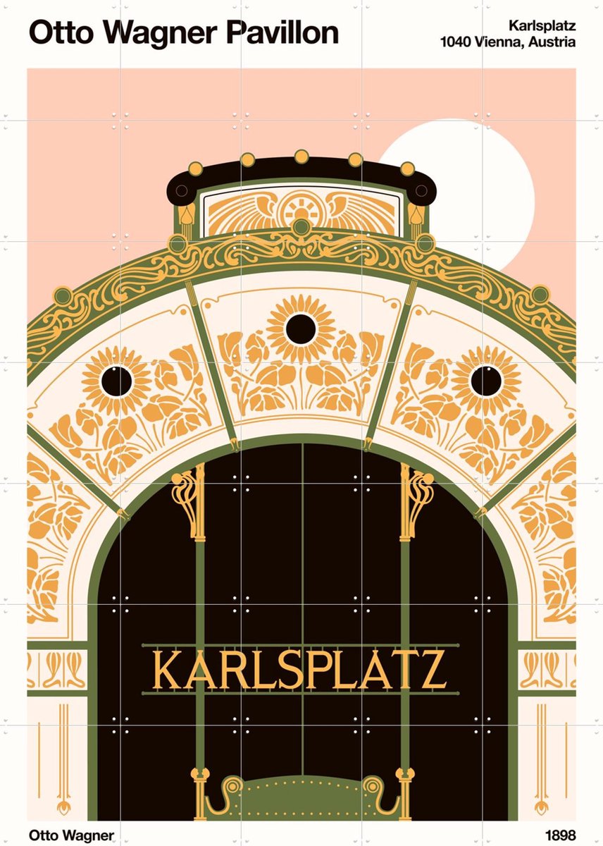 IXXI Karlsplatz, Florent Bodart - 100 x 140 cm - Gratis ophangtool - Grote wanddecoratie en posters - Art Nouveau, Grafisch Ontwerp, Illustraties