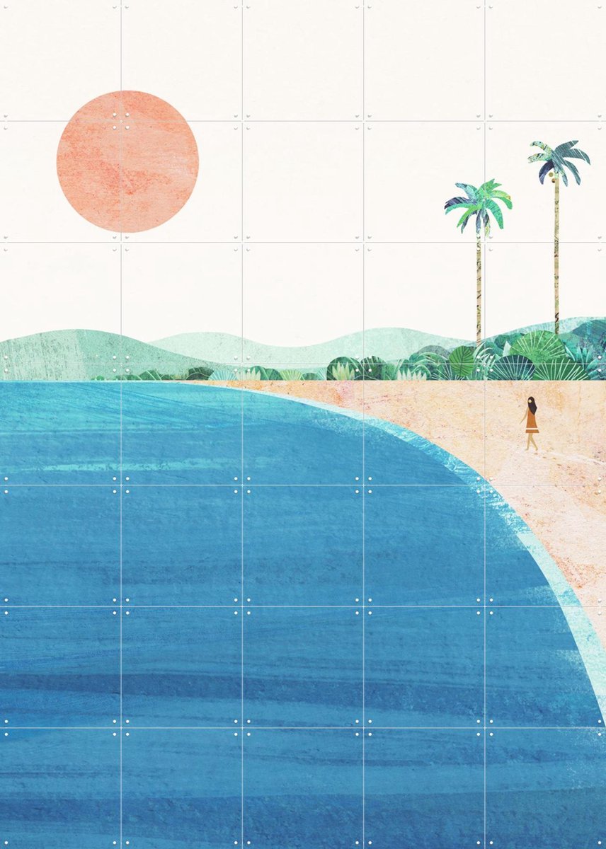 IXXI Two Palm Beach, Henry Rivers - 100 x 140 cm - Gratis ophangtool - Grote wanddecoratie en posters - Aquarel, Minimalisme, Speels, Illustraties