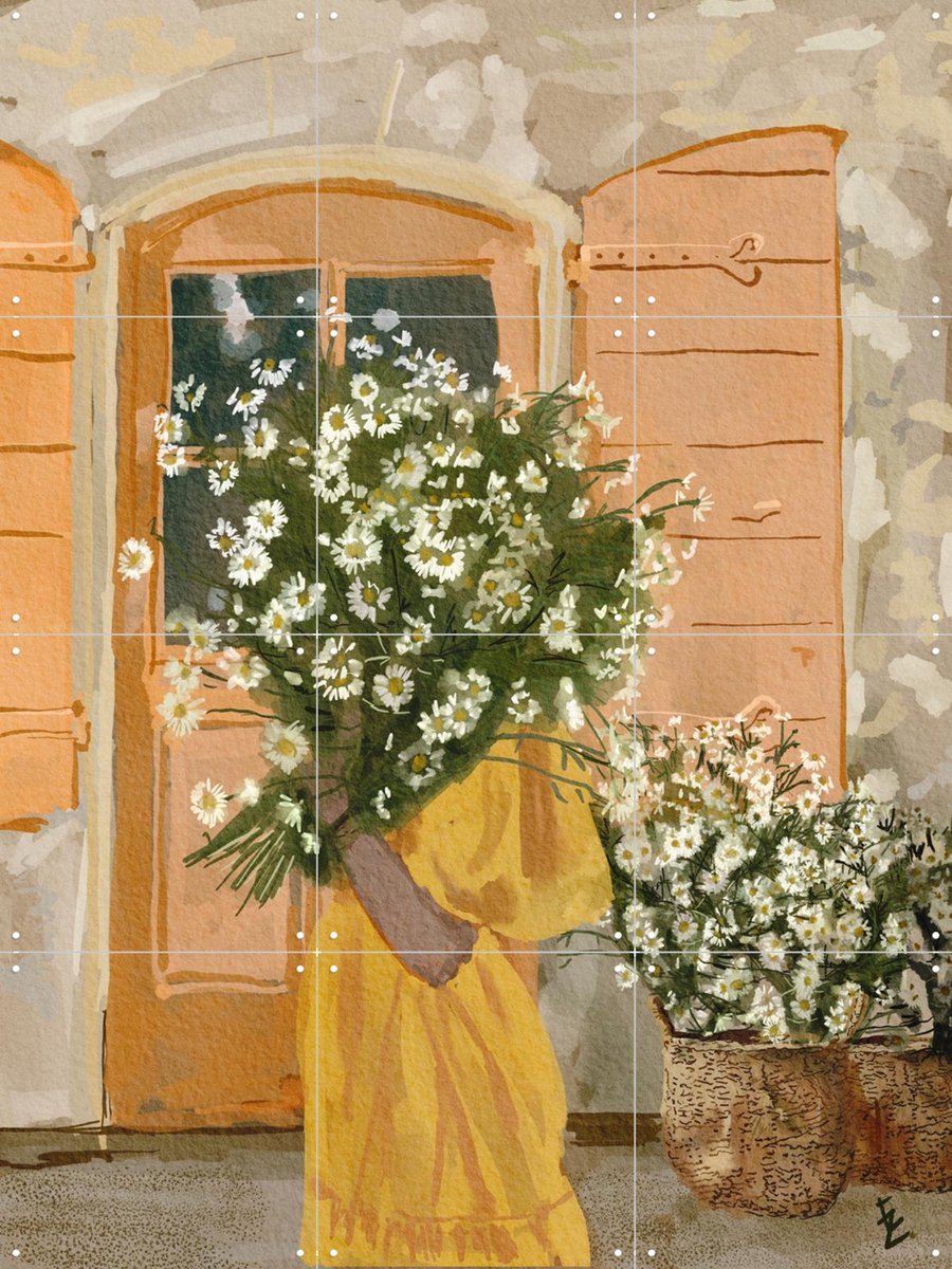 IXXI Daisy lady, Ekaterina Zagorska - 60 x 80 cm - Gratis ophangtool - Grote wanddecoratie en posters - Speels, Illustraties, Aquarel, Woonkamer