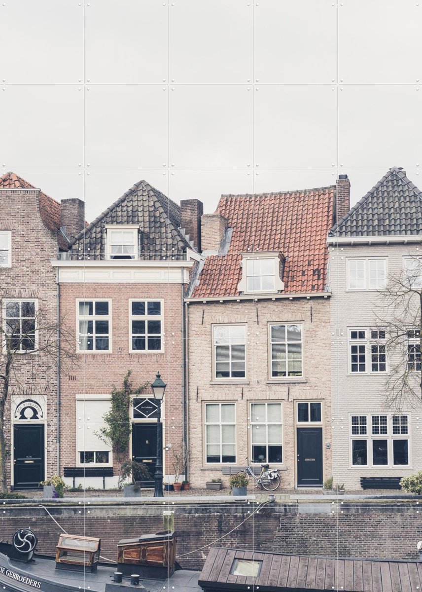 IXXI Dutch Canal Houses, Photolovers - 100 x 140 cm - Gratis ophangtool - Grote wanddecoratie en posters - Fotografie, Vintage, Gang, Woonkamer, Stad