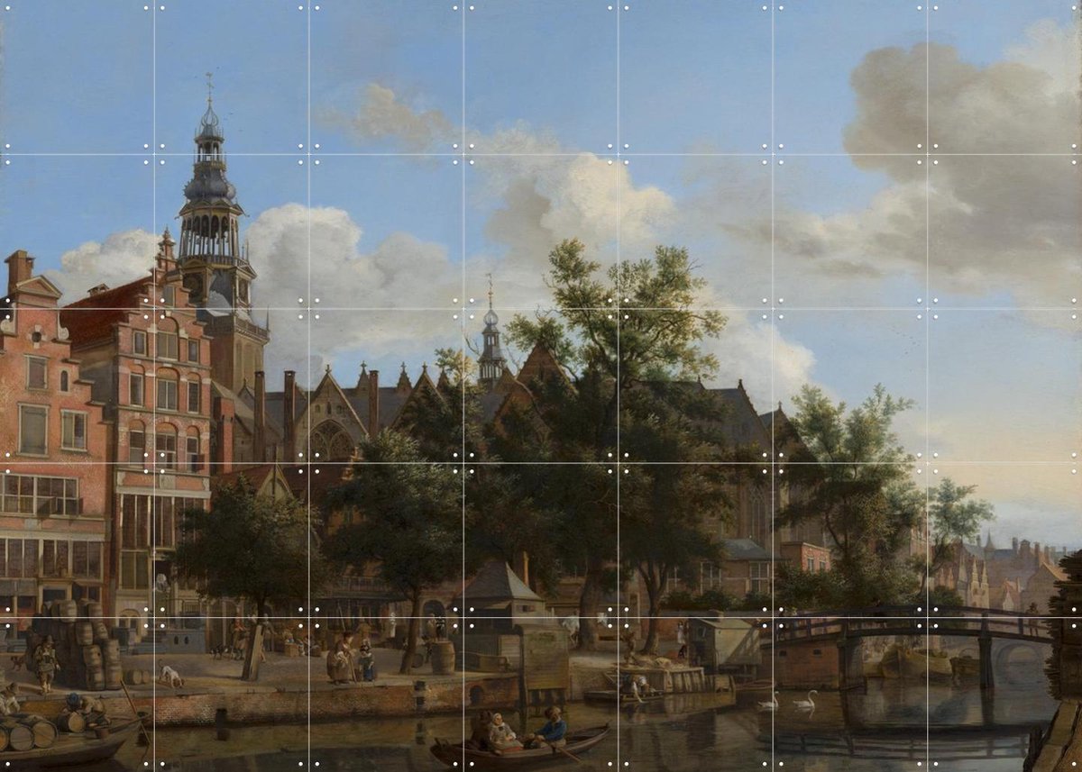 IXXI Gezicht op de Oudezijds Voorburgwal met de Oude Kerk in Amsterdam, Jan van der Heyden & Mauritshuis - 140 x 100 cm - Gratis ophangtool - Grote