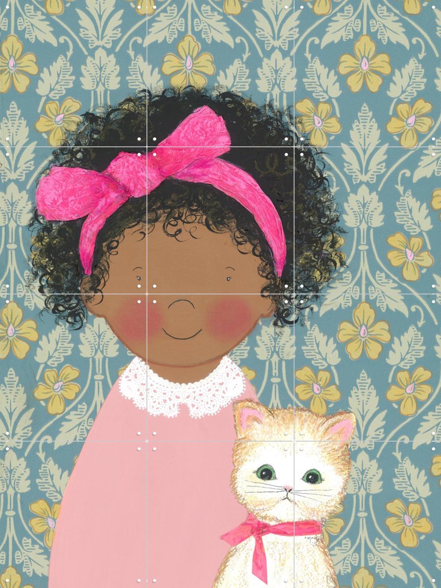 IXXI Poezenkind, Desirée van Hattem - 60 x 80 cm - Gratis ophangtool - Grote wanddecoratie en posters - Illustraties, Kleurrijk, Fantasierijk