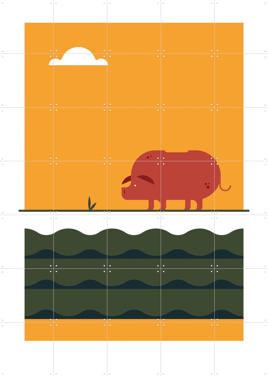 IXXI The Big 5 - pig, Studio Kars + Boom - 100 x 140 cm - Gratis ophangtool - Grote wanddecoratie en posters - Speels, Grafisch Ontwerp, Illustraties