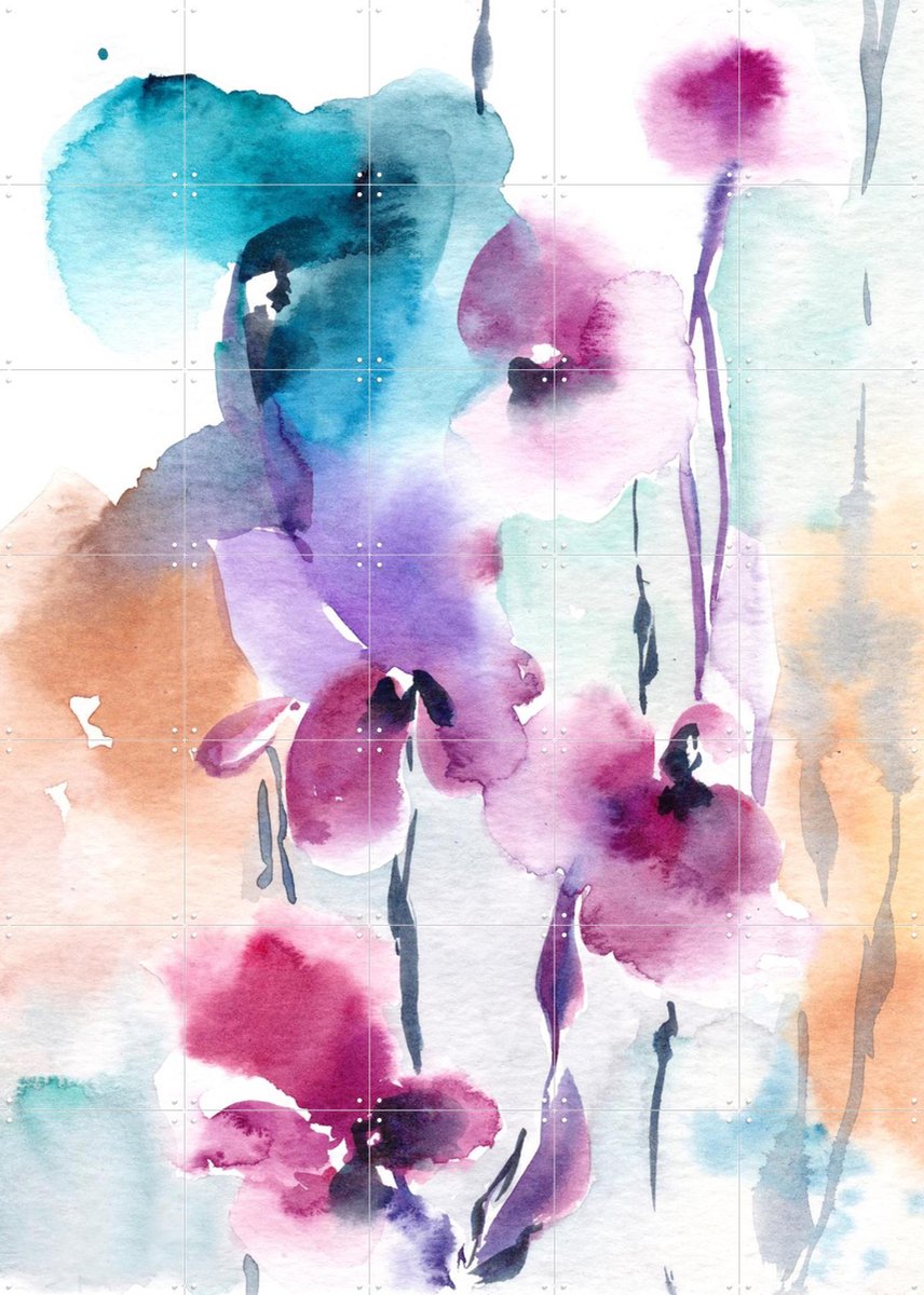 IXXI Flowers Purple and Blue, Canot Stop Painting - 100 x 140 cm - Gratis ophangtool - Grote wanddecoratie en posters - Aquarel, Kleurrijk, Abstract