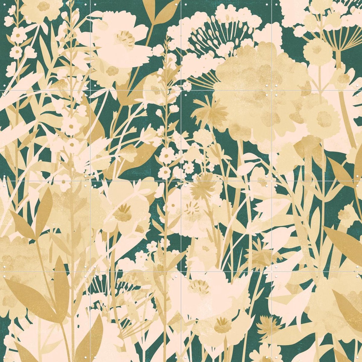 IXXI Flower Garden dark, Lotte Dirks - 80 x 80 cm - Gratis ophangtool - Grote wanddecoratie en posters - Vintage, Illustraties, Woonkamer, Slaapkamer