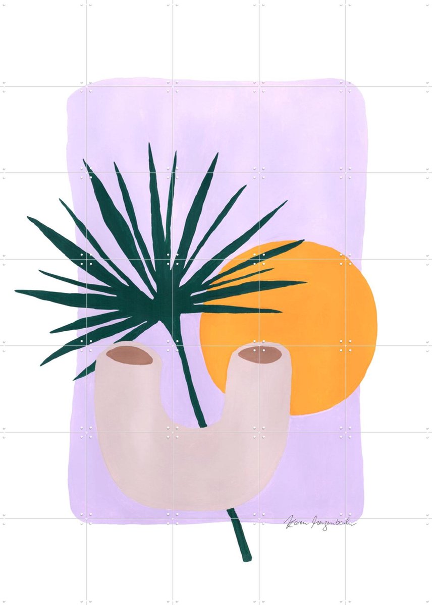 IXXI Fan Palm and Sunshine, Palmartprints - 100 x 140 cm - Gratis ophangtool - Grote wanddecoratie en posters - Speels, Illustraties, Kleurrijk