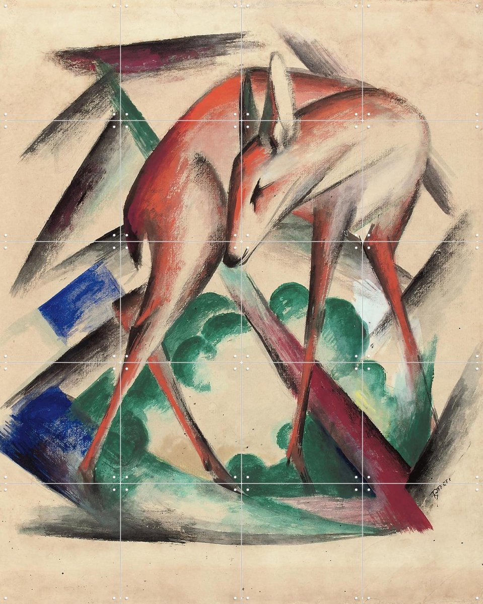 IXXI Deer 1912, Franz Marc & Bridgeman Images - 80 x 100 cm - Gratis ophangtool - Grote wanddecoratie en posters - Vintage, Kleurrijk, Klassiek