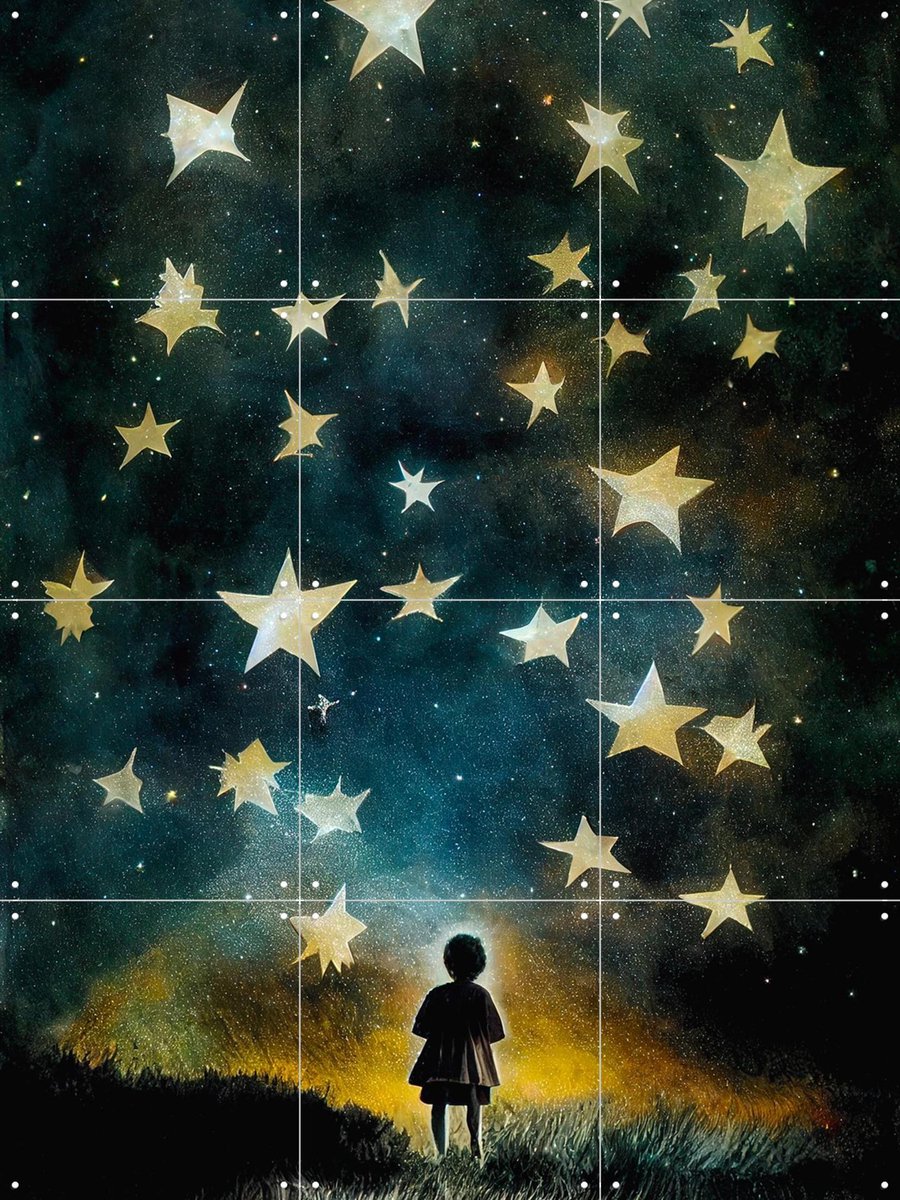 IXXI Look To The Stars, Treechild & Various - 60 x 80 cm - Gratis ophangtool - Grote wanddecoratie en posters - Speels, Illustraties, Aquarel