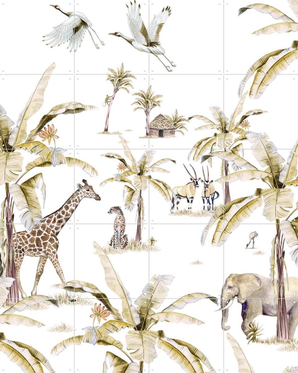 IXXI African Safari Sunset, Creative Lab Amsterdam - 80 x 100 cm - Gratis ophangtool - Grote wanddecoratie en posters - Aquarel, Illustraties