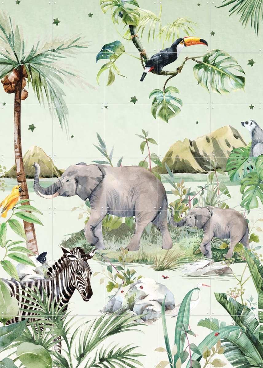 IXXI Tropical Circus, Creative Lab Amsterdam - 100 x 140 cm - Gratis ophangtool - Grote wanddecoratie en posters - Aquarel, Illustraties, Speels