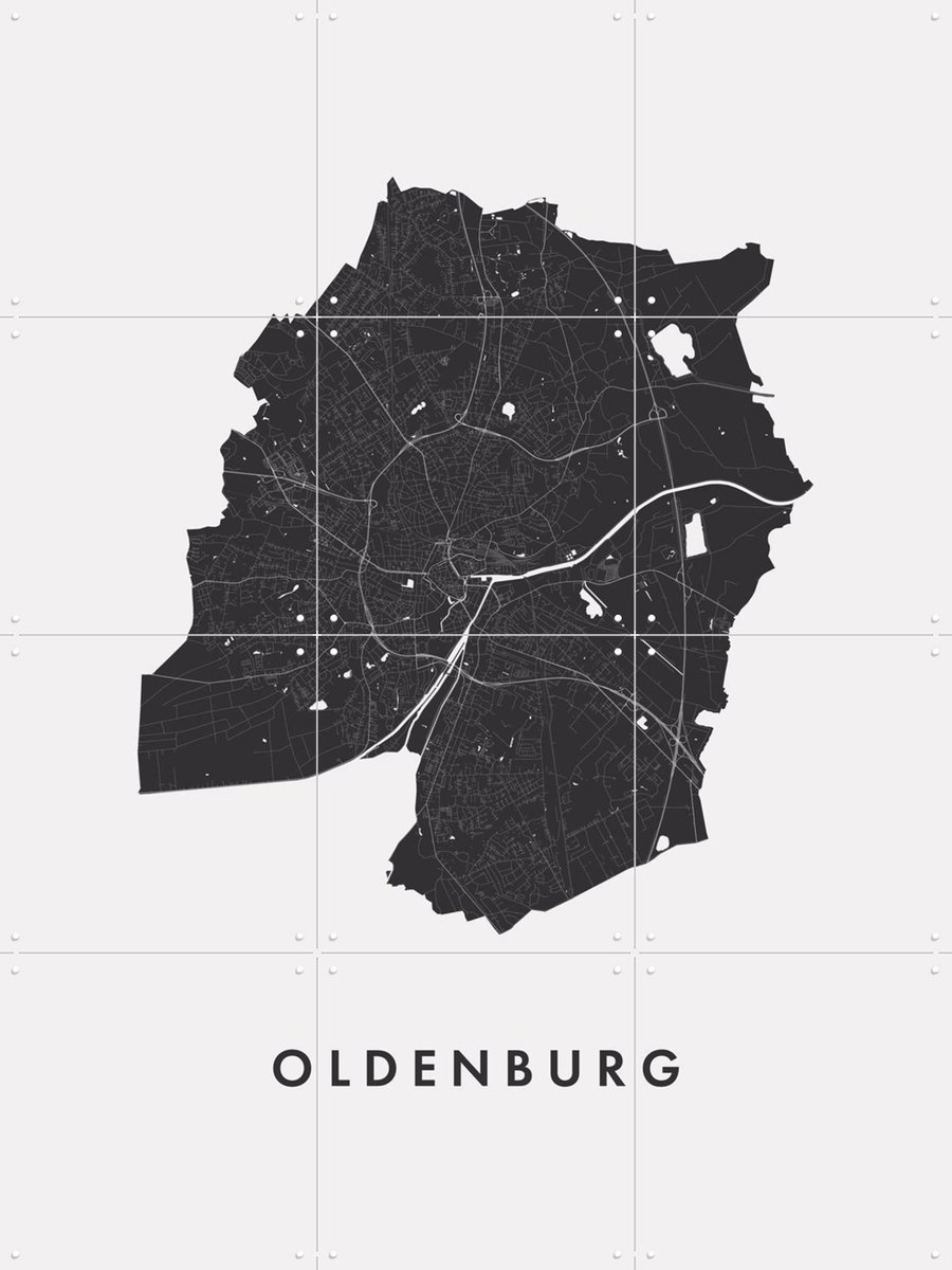 IXXI Oldenburg City Map, Kunst in Kaart - 60 x 80 cm - Gratis ophangtool - Grote wanddecoratie en posters - Minimalisme, Grafisch Ontwerp, Woonkamer