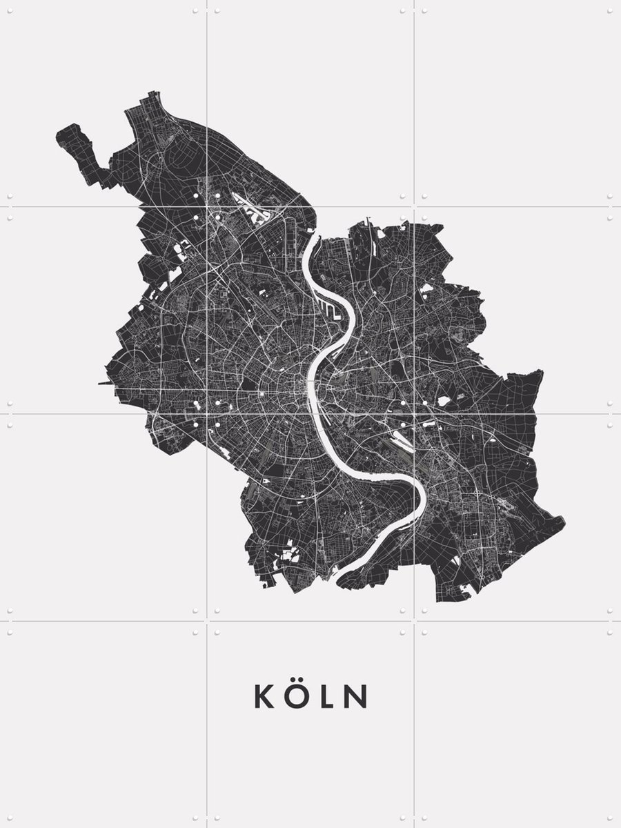 IXXI Köln City Map, Kunst in Kaart - 60 x 80 cm - Gratis ophangtool - Grote wanddecoratie en posters - Minimalisme, Grafisch Ontwerp, Geometrische