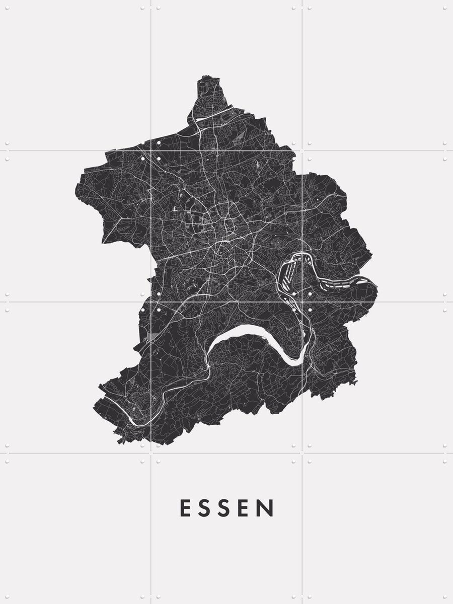 IXXI Essen City Map, Kunst in Kaart - 60 x 80 cm - Gratis ophangtool - Grote wanddecoratie en posters - Line art, Technische Tekening, Abstract