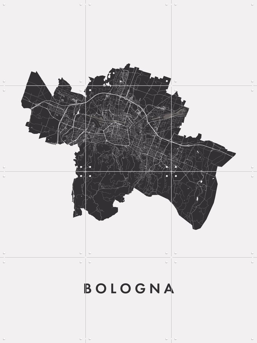 IXXI Bologna City Map, Kunst in Kaart - 60 x 80 cm - Gratis ophangtool - Grote wanddecoratie en posters - Grafisch Ontwerp, Technische Tekening