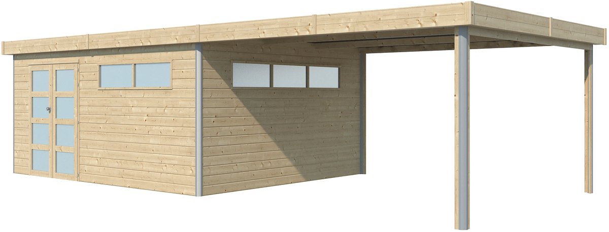 Woodlands Blokhut Kasuko met Overkapping en Dakisolatie 885 x 385 cm