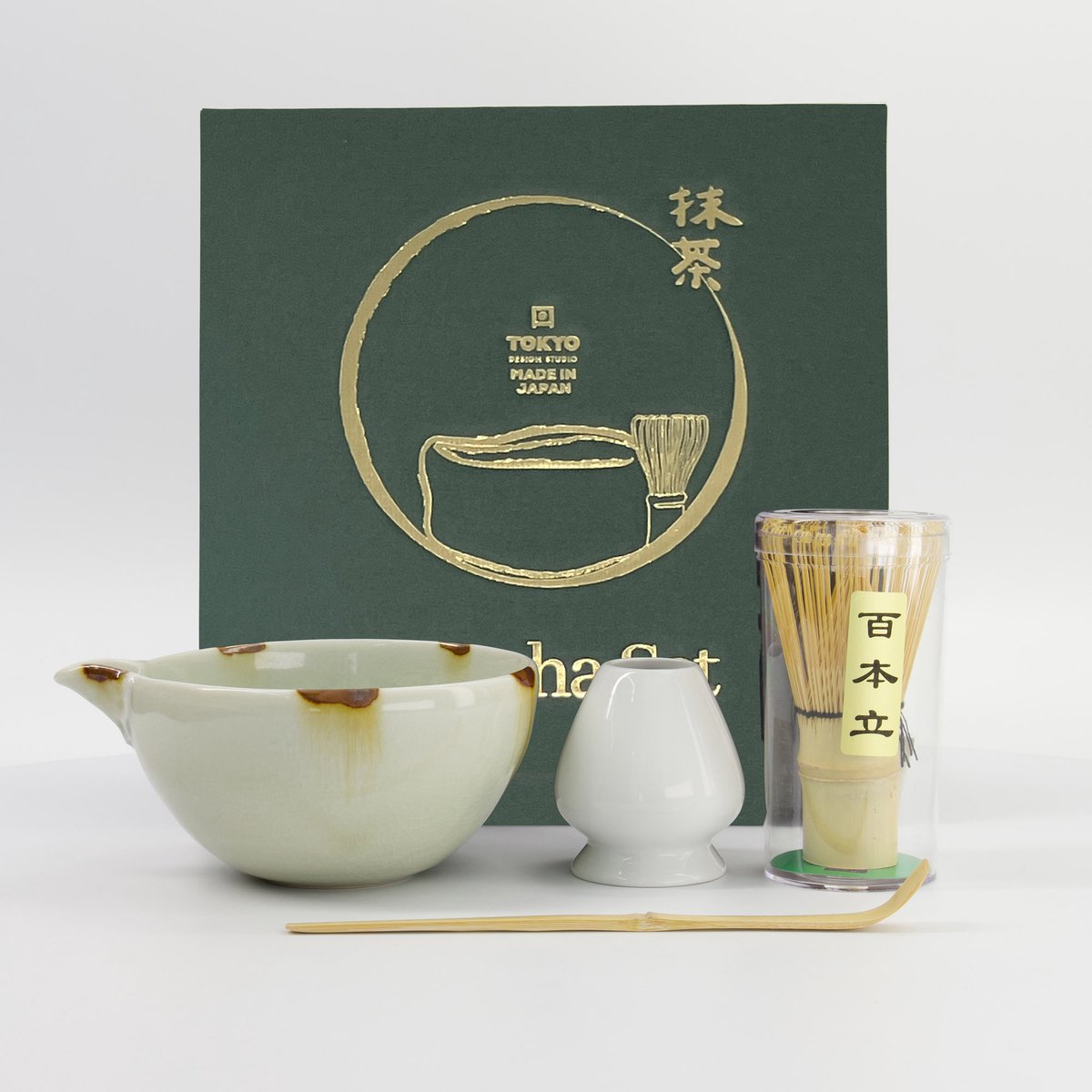 Tokyo Design Studio – Matcha Geschenkset – Unofu – Bruin Wit – 14.5×6.5cm – 4 Stuks