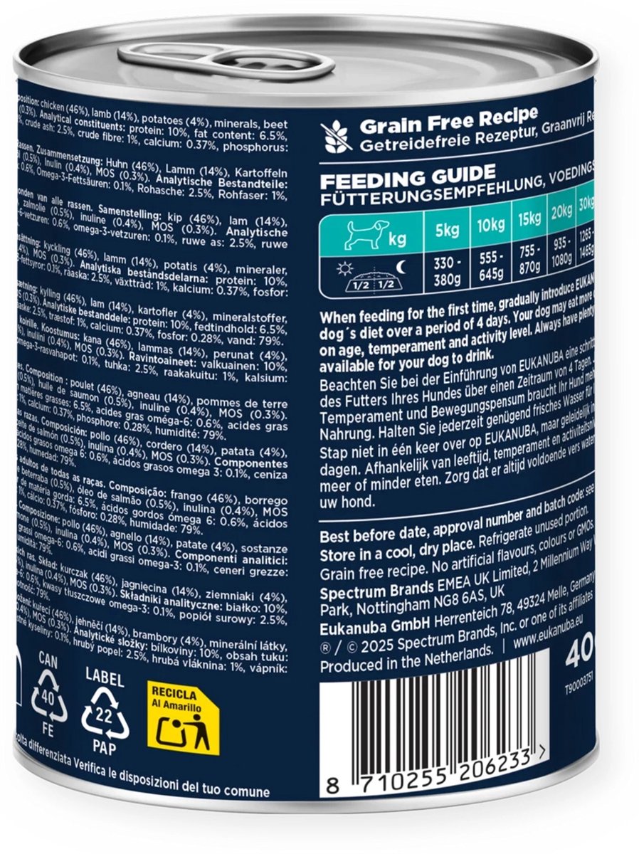 2+1 gratis: Eukanuba Life Care Dog Hondenvoer Nat Adult Lamb&Potatoes 400 gr