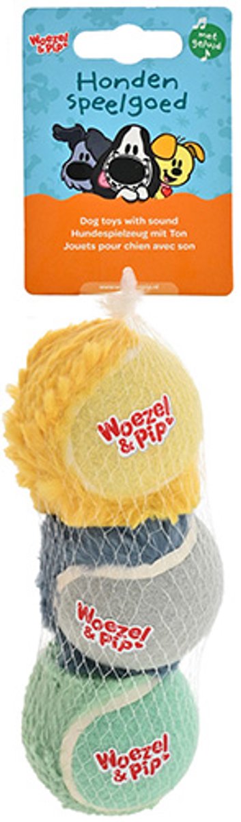 Woezel & Pip Hondenspeelgoed - Tennisbal net a 3 stuks 6,5 cm