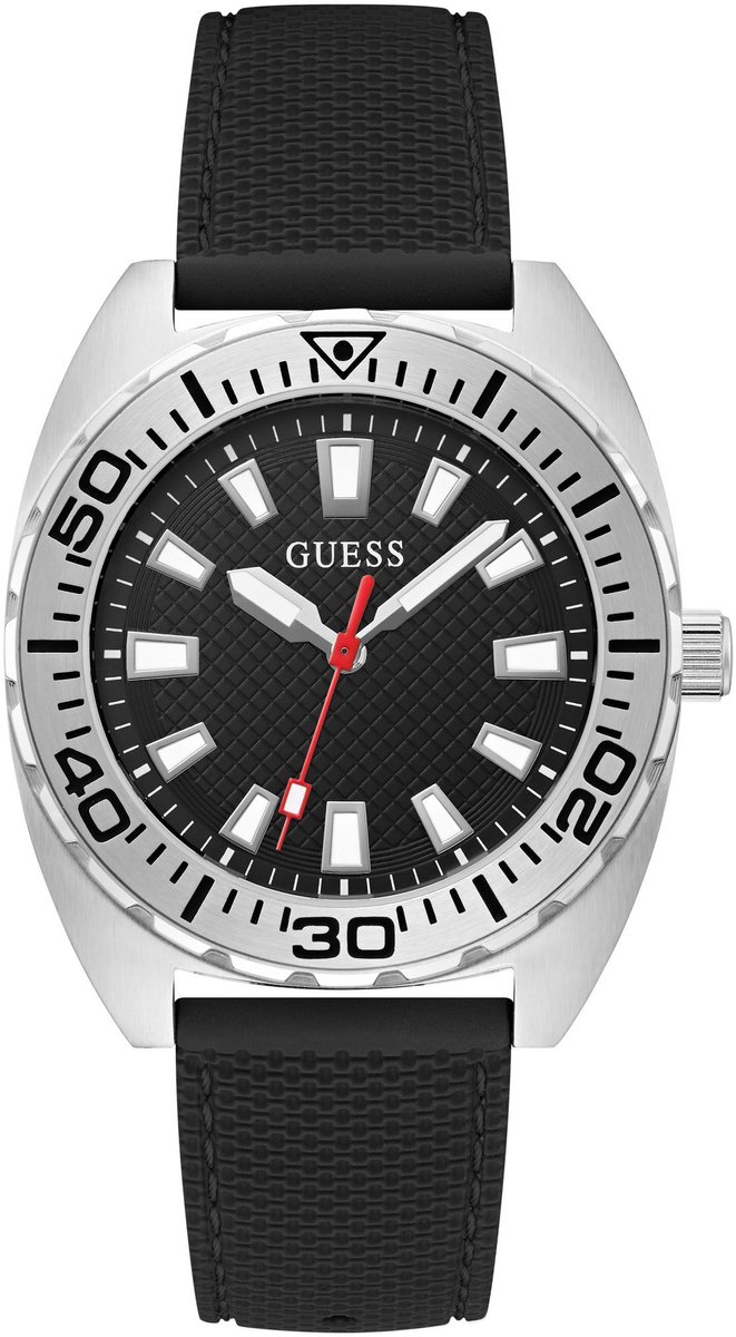 Guess East Quartz Analoog Horloge Zwart Case: 100% Recycled Steel | Armband: 100% Silicone 42 mm GW0715G1M