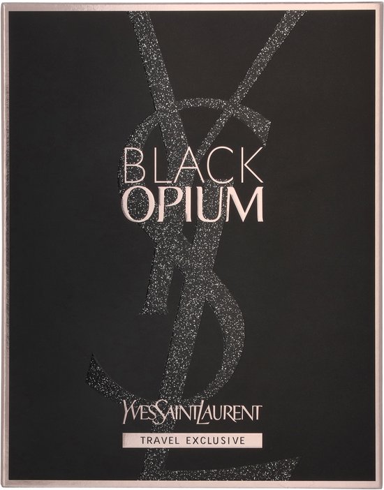 Yves Saint Laurent Black Opium "TRAVEL EXCLUSIVE" doos met glinsterend YSL-logo.