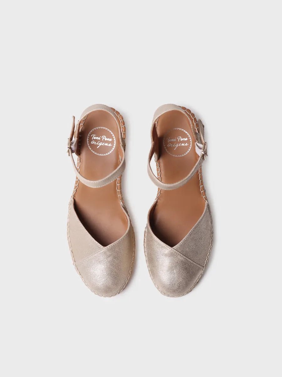 Dames leren espadrille met sleehak in champagnekleur | BIANCA-AS