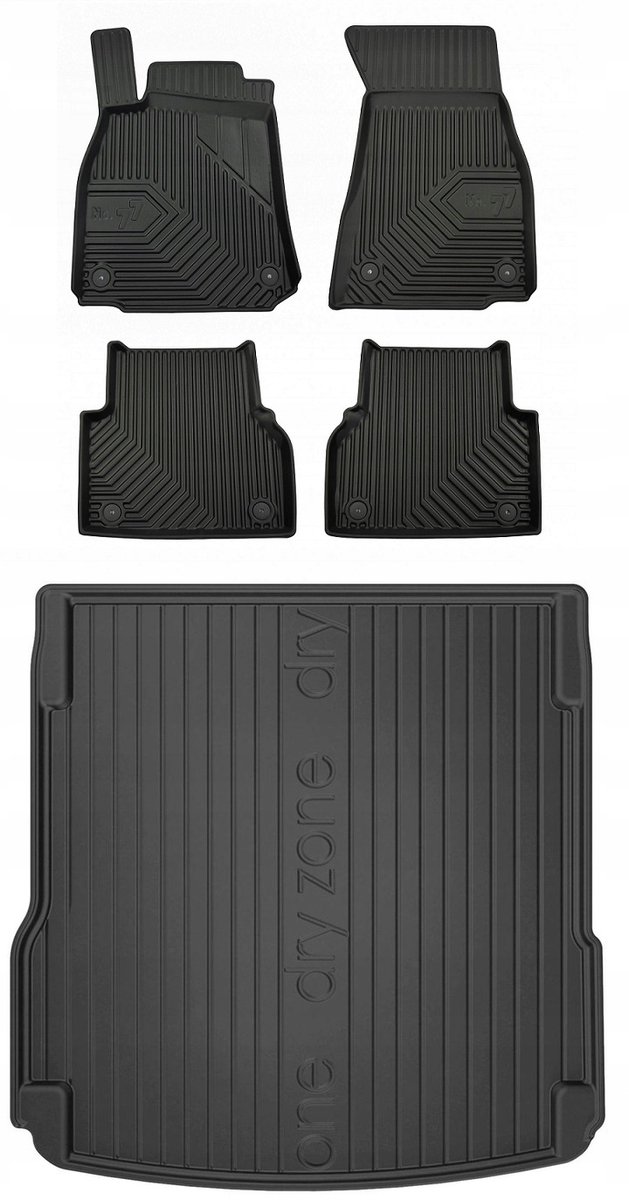 Frogum Voordeelset - Automatenset No.77 + Dry Zone Kofferbakmat - Geschikt voor Audi A6 C8 Avant (vanaf 2018) - Perfecte Pasvorm - TPE Rubber - Geurloos - Zwart