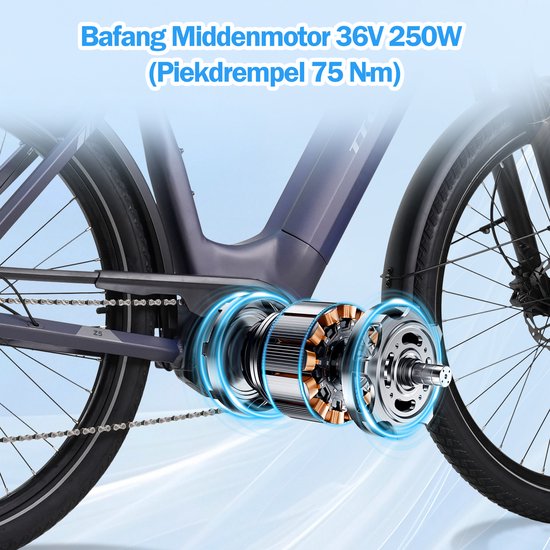 TTGO Elektrische Fiets - Stadsfiets 27.5 Inch - Middenmotor - 18Ah Accu tot 120 km - Shimano 9 Versnellingen - Hydraulische Schijfremmen - Blauw van TTGO — afbeelding 4
