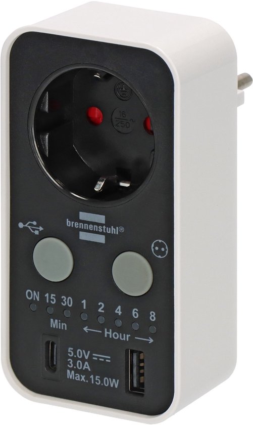 Brennenstuhl countdown-timer met USB A en USB C