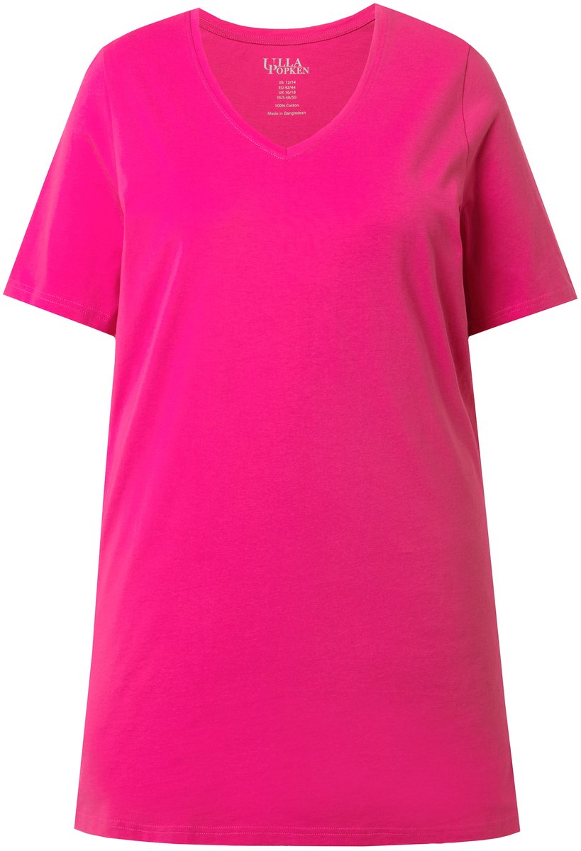 Ulla Popken - Dames - Longshirt A-lijn V-halslijn halve mouwen - Roze - Maat 42+