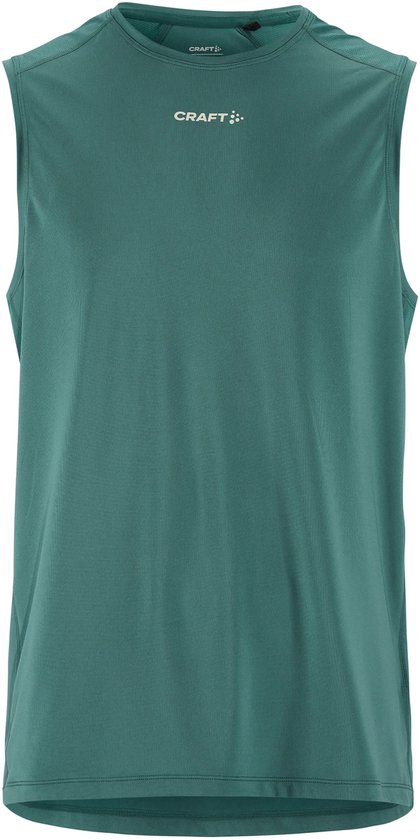 Petrolkleurig mouwloos Craft sportshirt voor heren, van de voorkant.