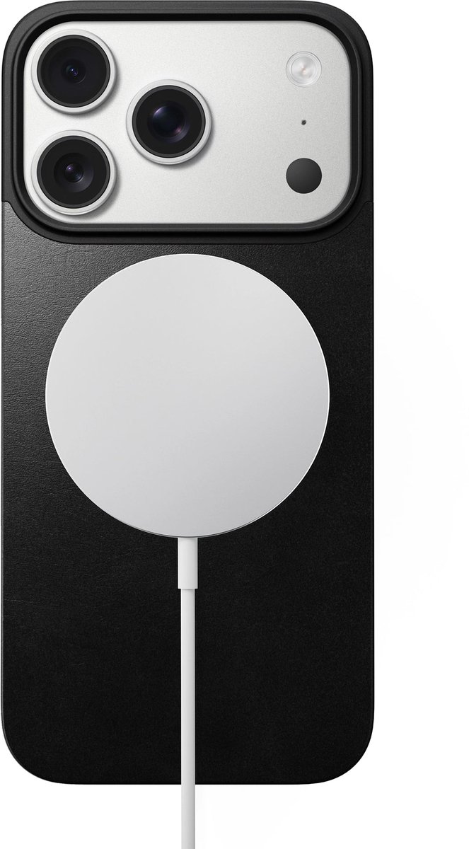 Nomad Magnetische Horween Lederen Back iPhone 17 Pro – Veilige MagSafe en Microsuctie Bevestiging – Ontwikkelt Unieke Patina – Compatibel met MagSafe en Qi2 Laadtechnologieën - Zwart