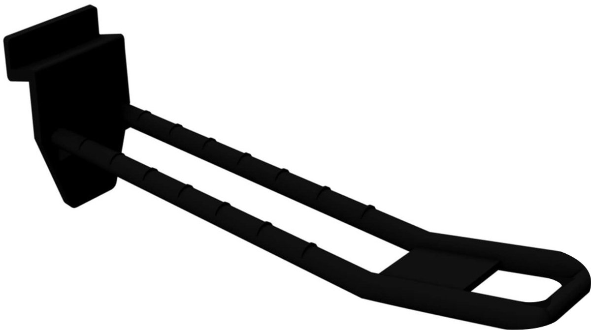 Lamellenwand Blisterhaak - 10 cm - Dubbel - Zwart - Kunststof Slatwall Displayhaak