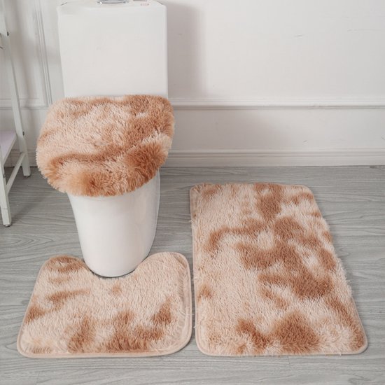 Badmatten Set 3-Delig - Ultrazacht Microfiber & Antislip - Inclusief U-Mat En Wc-Brilhoes - Wasmachinebestendig - donkerbruin