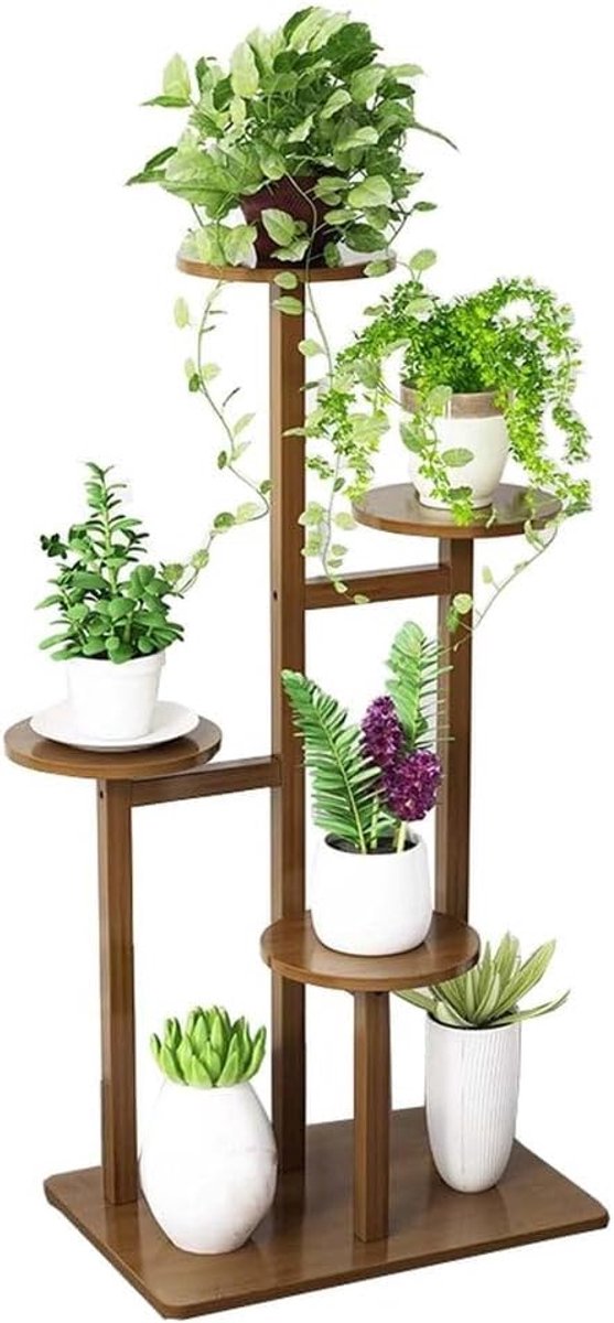 Plantenstandaard 4 lagen - Bloemenrek Hout - Terras Balkon - Duurzaam Bamboe Ontwerp - 40x32x100 cm - Bruin