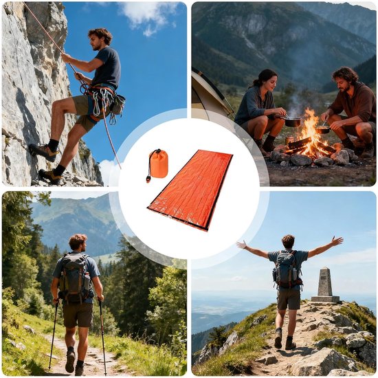 Nood slaapzak - Survival deken - Buiten overleven - Warmte reflecterend - 90 x 210 cm - Oranje — afbeelding 5