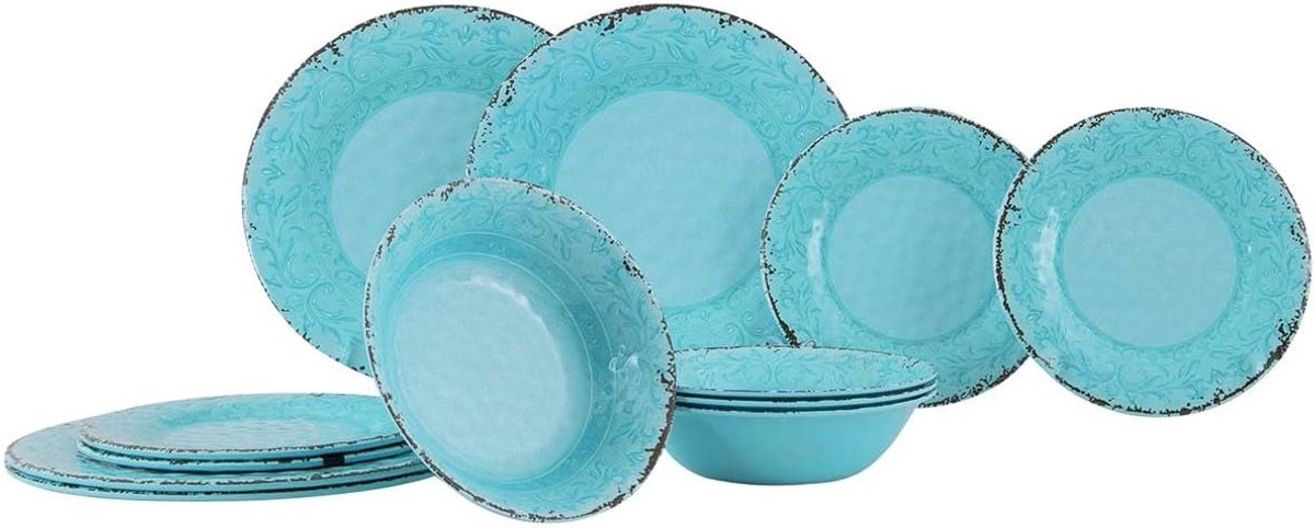 Servies Set - Kampeer Servies - Buiten Eten - Vaatwasserbestendig - 12 Delig - Turquoise