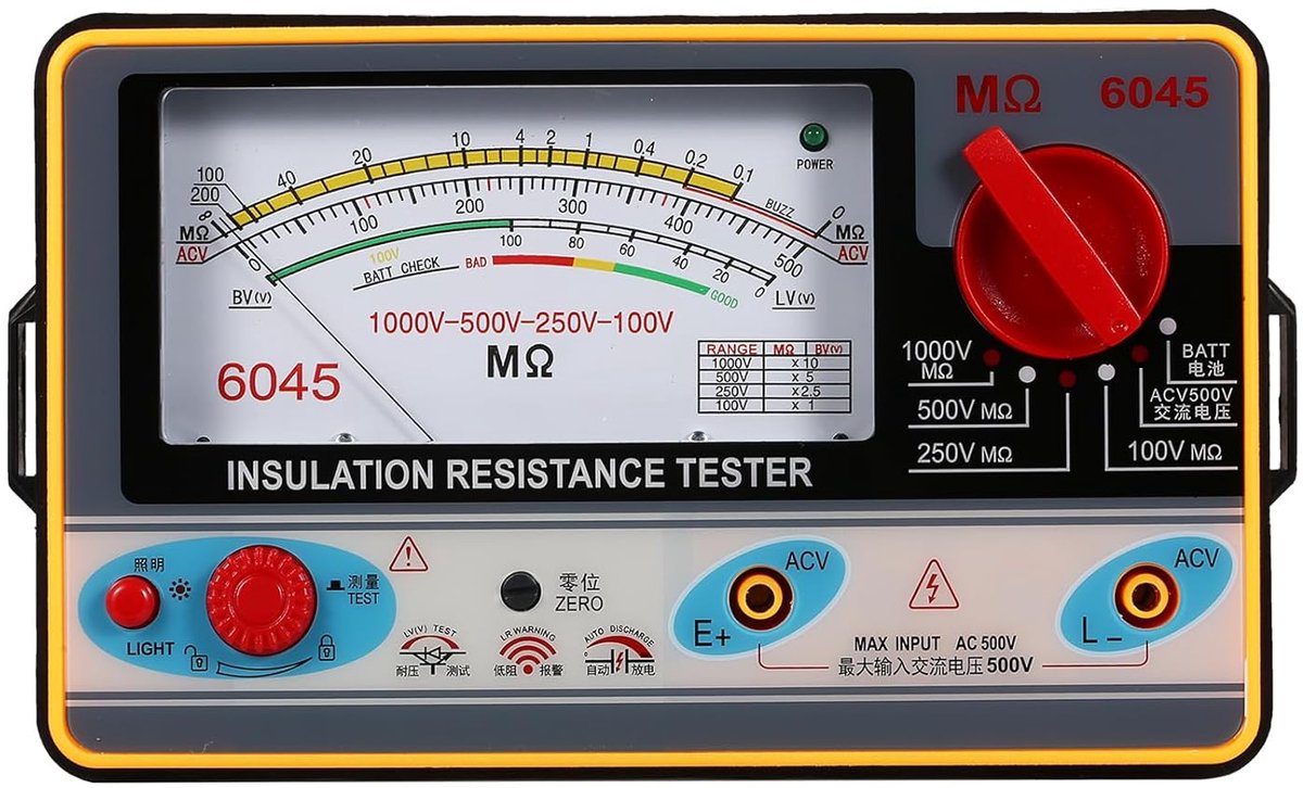 Isolatieweerstandsmeter - Megohmmeter Ohmmeter - Elektrisch Testen - Meerdere Testspanningen - 0-2000 MΩ