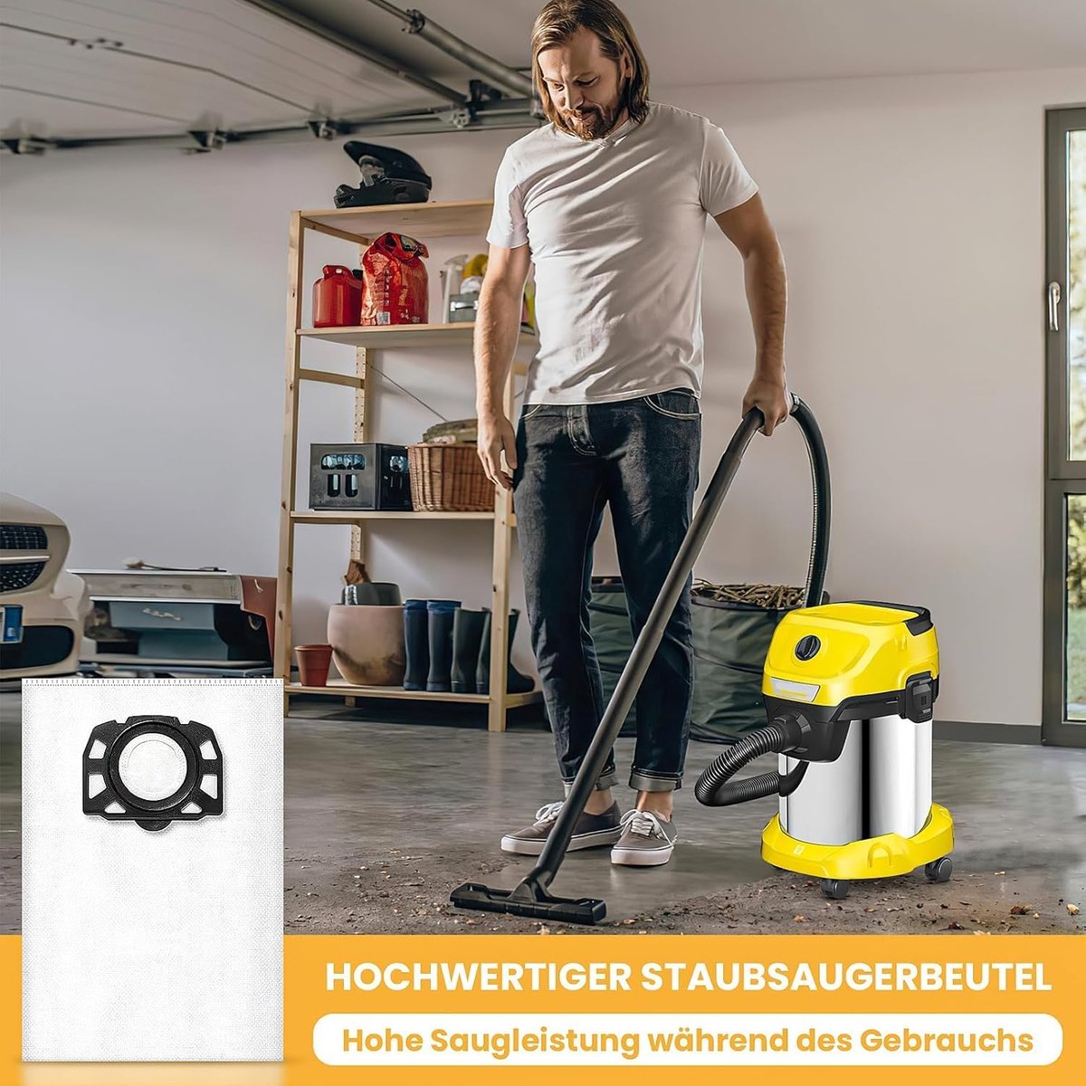 Stofzuigerzakken Cilinder - Vliesfilter Zakken - Nat Droog - Scheurvast Robuust - 16 Stuks - Wit Zwart