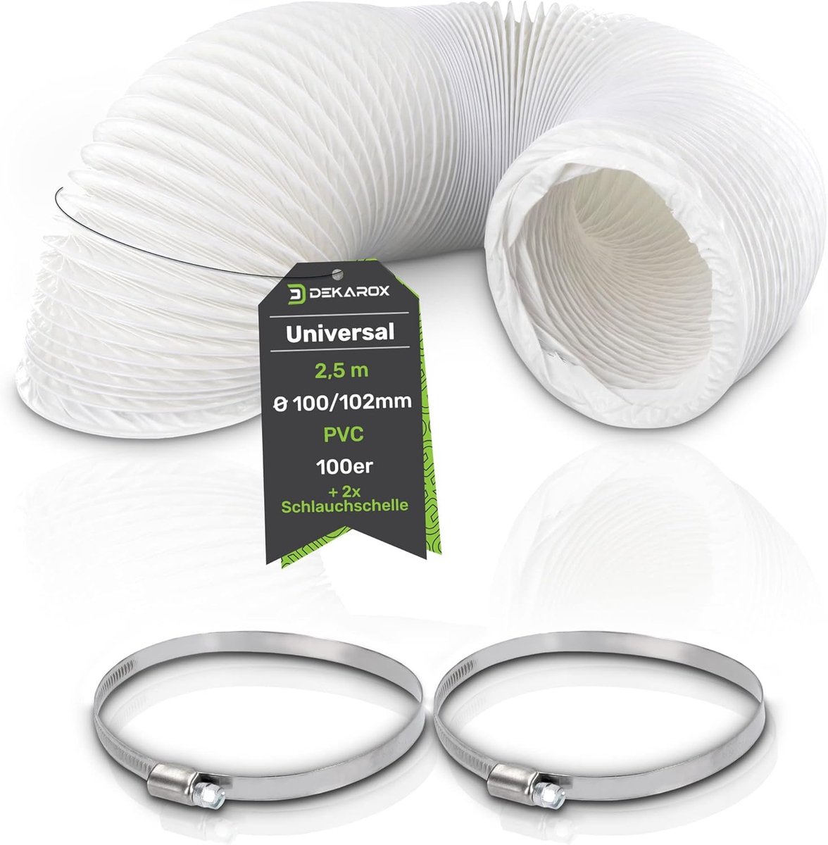 Afvoerslang PVC - Ventilatieslang - Lucht afvoeren - Flexibel met klemmen - 25 meter 100mm - Wit