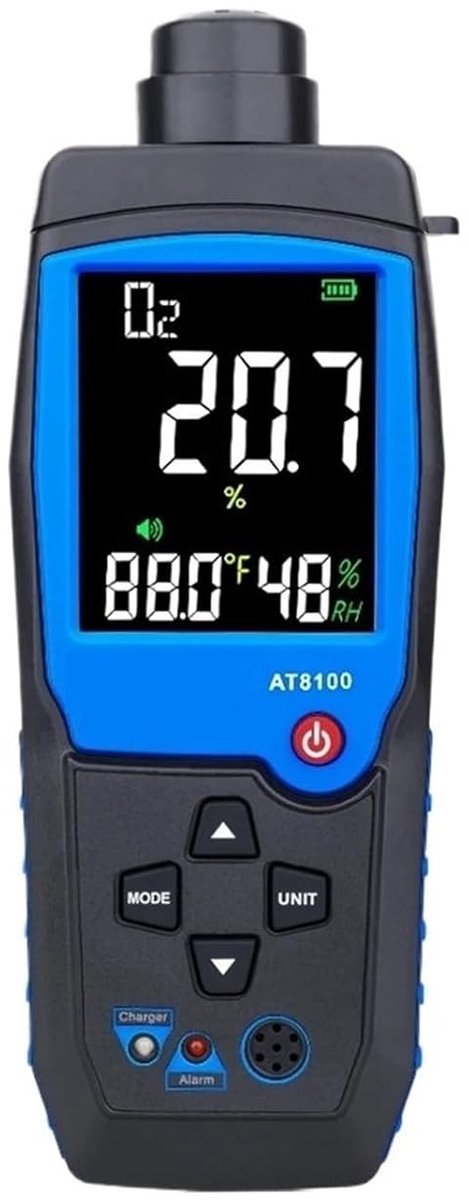 Luchtkwaliteitsmeter - Zuurstofmeter Gasdetector - Veilige Omgeving - Geluidslichtalarm - 0-25% O2 - Zwart Blauw